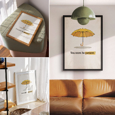 Wandposter Gele paraplu, crèmekleurige achtergrond, minimalistisch design
