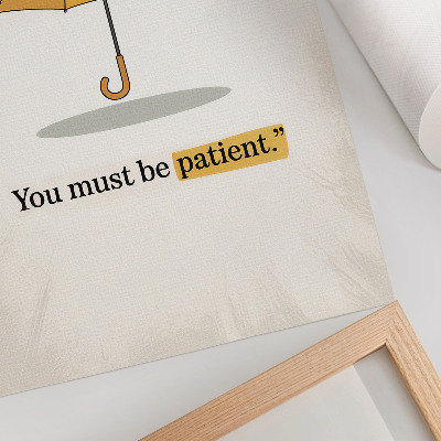 Wandposter Gele paraplu, crèmekleurige achtergrond, minimalistisch design