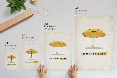 Wandposter Gele paraplu, crèmekleurige achtergrond, minimalistisch design