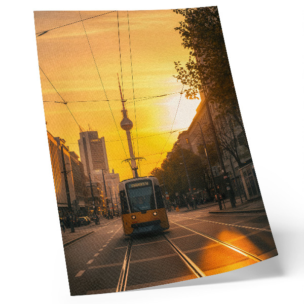 Poster Avondleven in de stad, tram, straten, gebouwen
