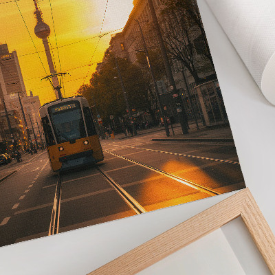 Poster Avondleven in de stad, tram, straten, gebouwen