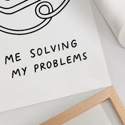 Poster met een minimalistische illustratie en een vleugje humor