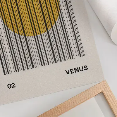 Wandposter contrasterende lijnen met gele cirkel in op-art stijl