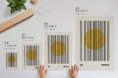 Wandposter Contrasterende lijnen, gele cirkel, op-art