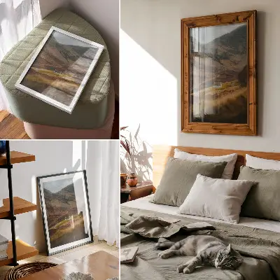 Decoratieve poster berglandschap met een afgelegen huisje in de natuur
