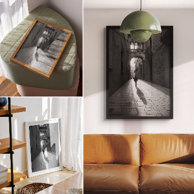 Decoratieve poster Zwart-witfotografie van een straat met architectuur.