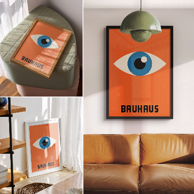 Wandposter Oog in geometrische vormen op een oranje achtergrond