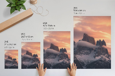 Poster Ondergaande zon, bergen, mist, harmonie, mysterie