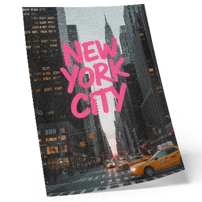 Wandposter met moderne wolkenkrabbers in roze accenten