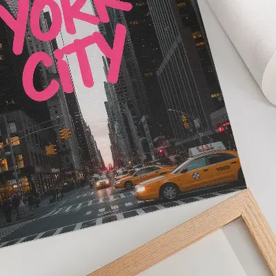 Wandposter met moderne wolkenkrabbers in roze accenten