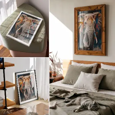 Poster kleurrijk olifantensilhouet met moderne en surrealistische accenten