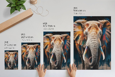 Poster Kleurrijk olifantensilhouet met moderne accenten en surrealisme.