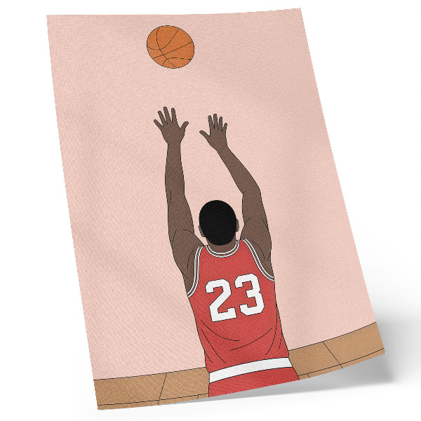 Decoratieve poster Pastelroze basketballer met een bal in de lucht.