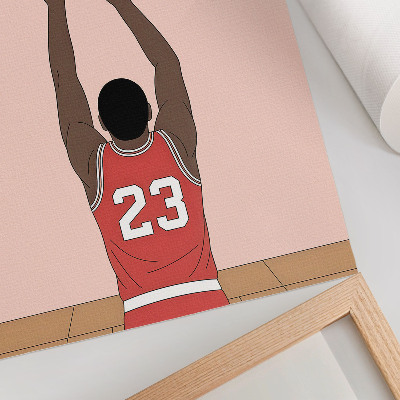 Decoratieve poster Pastelroze basketballer met een bal in de lucht.
