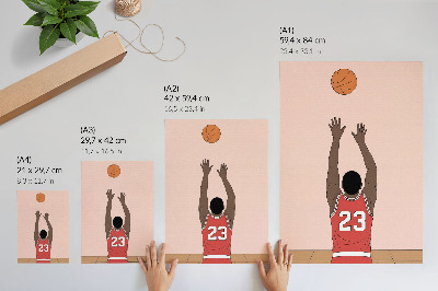 Decoratieve poster Pastelroze basketballer met een bal in de lucht.