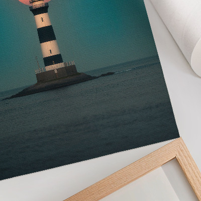Decoratieve poster Vuurtoren en maan boven de zee bij zonsondergang