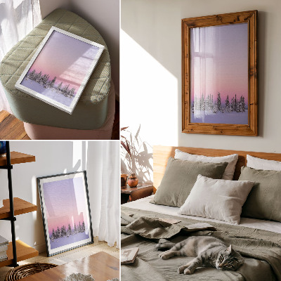 Poster Winterse bomen, stemmige pastelkleurige lucht, rust
