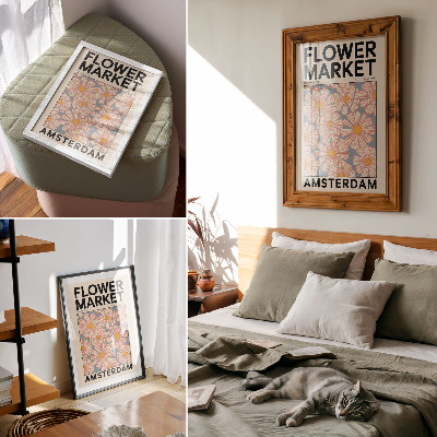 Poster Retrostijl met felle kleuren en een bloemenmotief.
