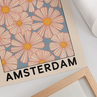 Poster Retrostijl met felle kleuren en een bloemenmotief.