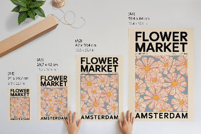 Poster Retrostijl met felle kleuren en een bloemenmotief.