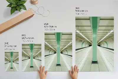 Poster symmetrische ruimtetunnel in een groene structuur