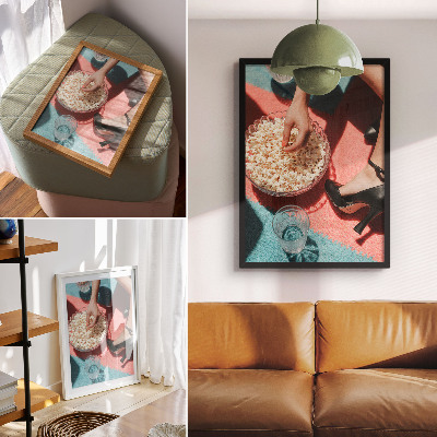 Decoratieve poster Kleurrijk tapijt, popcorn, glas, elegant figuur