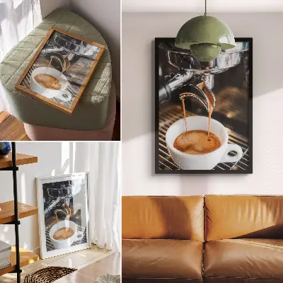 Wandposter expressieve drank in een witte beker met een moderne uitstraling
