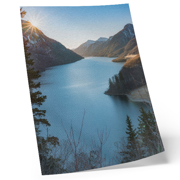 Poster Majestueuze bergen, meer, zon, harmonie van de natuur