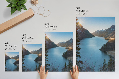 Poster Majestueuze bergen, meer, zon, harmonie van de natuur