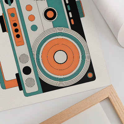 Poster Retrostijl met expressieve vormen en contrasten.