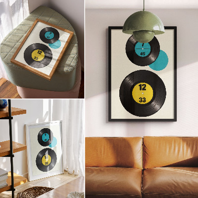 Wandposter Moderne vinylplaten in geel turkoois