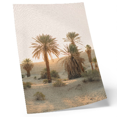 Poster Palmbomen, zon, glooiende duinen, warme kleuren