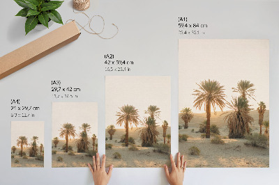 Poster Palmbomen, zon, glooiende duinen, warme kleuren