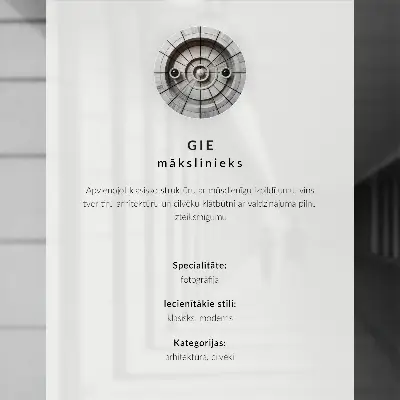 Poster met een elegante kolom, een engel en moderne architectuur