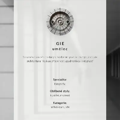 Poster met een elegante kolom, een engel en moderne architectuur