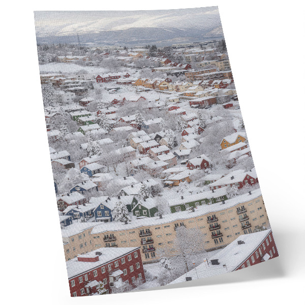 Wandposter Kleurrijke huizen, winter, bergen, harmonie, natuur