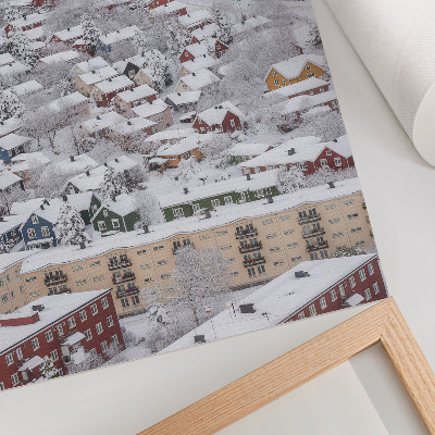 Wandposter Kleurrijke huizen, winter, bergen, harmonie, natuur