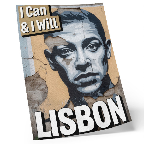 Poster Een motief in streetstyle met een gezicht en een motiverende tekst.