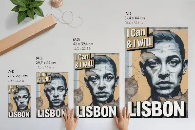 Poster met streetstyle motief van een gezicht en motiverende tekst