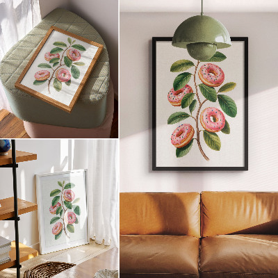 Decoratieve poster Roze knoppen groene bladeren takje humoristisch