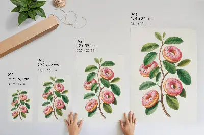 Decoratieve poster met roze knoppen en groene blaadjes aan een takje