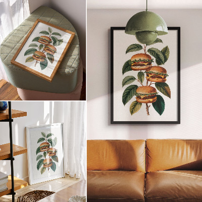 Wandposter Hamburgers die groeien aan de takken van een groene boom