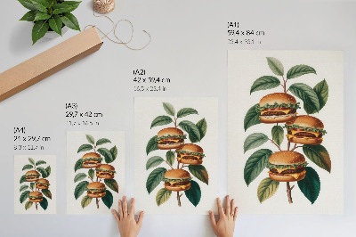 Wandposter Hamburgers die groeien aan de takken van een groene boom