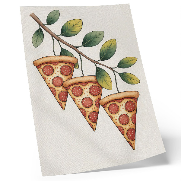 Poster Pizzapunten op een boomtak in vrolijke kleuren.