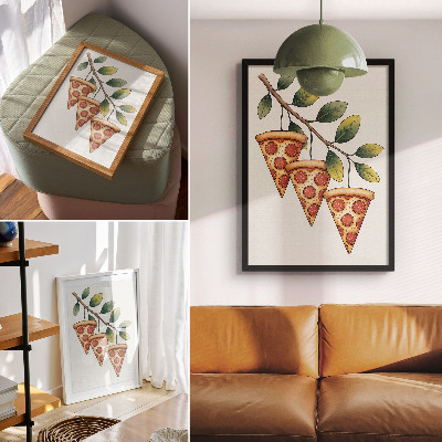 Poster Pizzapunten op een boomtak in vrolijke kleuren.
