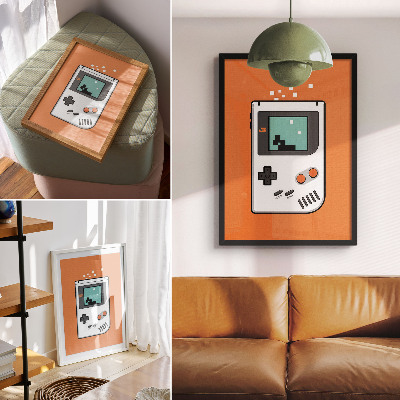 Decoratieve poster Retro console pixelscherm oranje achtergrond