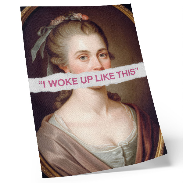 Wandposter Portret van een vrouw die speelt met klassieke typografie.