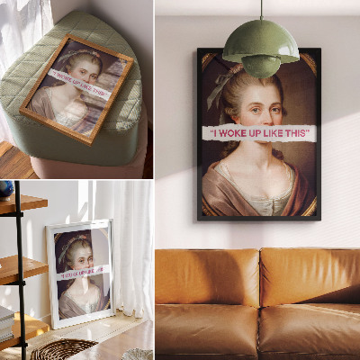 Wandposter Portret van een vrouw die speelt met klassieke typografie.