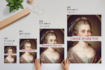 Wandposter Portret van een vrouw die speelt met klassieke typografie.