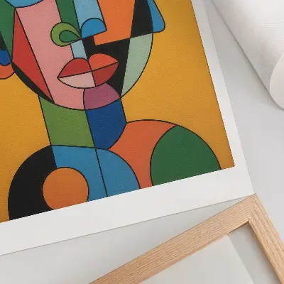 Decoratieve poster geometrisch portret in levendige kleuren met een moderne stijl